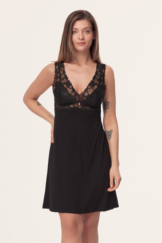 Mefemi Hanna KS01 Camisón de viscosa con encaje negro con aros