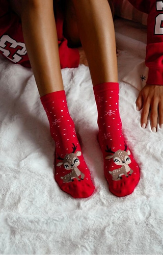 1283-036 Calcetines para mujer Little Reindeer Milena rojo - festivo, colorido, algodón