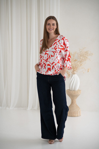 Mamafullness Milk&Love blusa premamá de flores - viscosa, manga 3/4, oversize