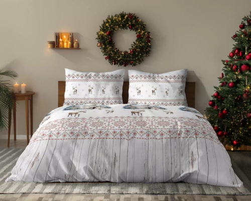 Ropa de cama Detexpol 6060 A Zimowa Wioska blanca y gris 100% algodón con cremallera