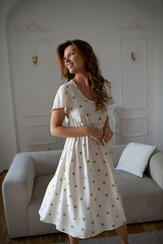 Lovely Dress Midi Milk&Love Vestido premamá y de lactancia de lino Pistacho con lunares