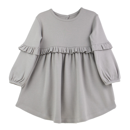 141971 Nicol vestido de manga larga - gris, algodón, con volantes