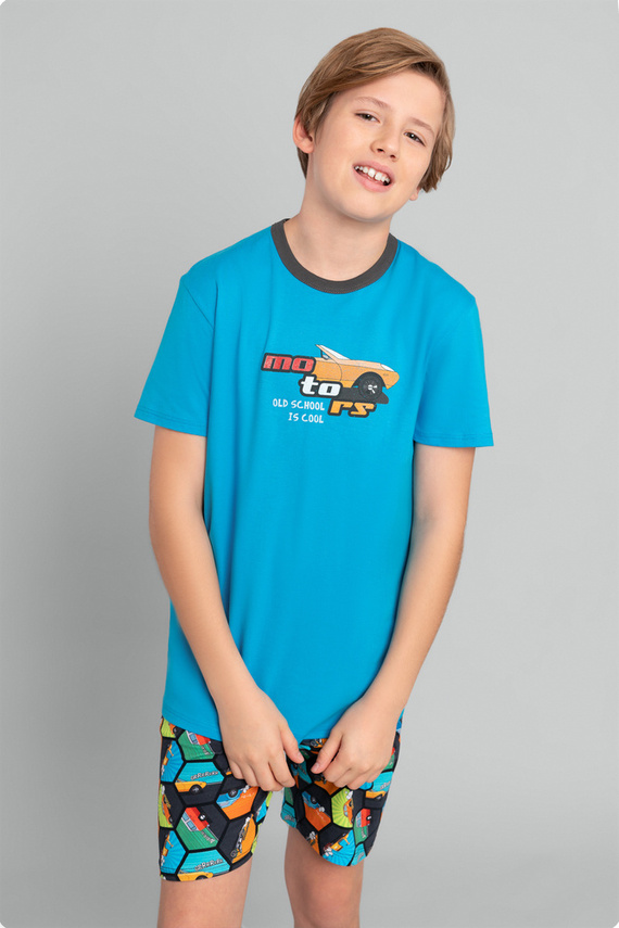 Pijama de niño manga corta Comic, pantalón Italian Fashion - turquesa/estampado