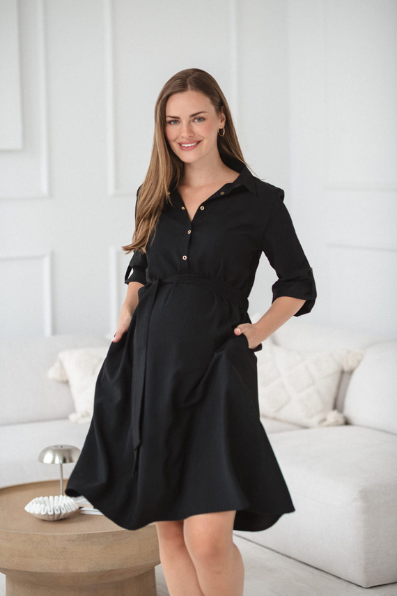 Milk&Love chemise de maternidad y lactancia negro | Modal, manga 3/4, ajuste en la cintura