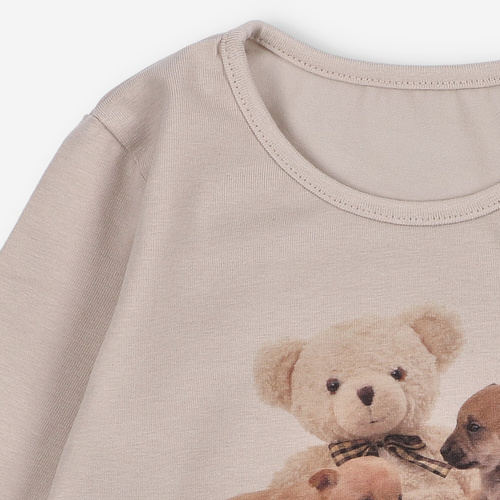 KAR-3005 Blusa de manga larga para niña Lagarto Verde beige - elegante, algodón, producción polaca