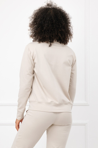 Sudadera para mujer Credo Italian Fashion de algodón con cremallera, cuello alto y bolsillos - beige