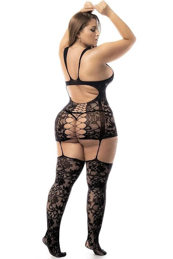 Body de mujer Mapale 7481 Romper Babydoll negro de encaje con espalda descubierta