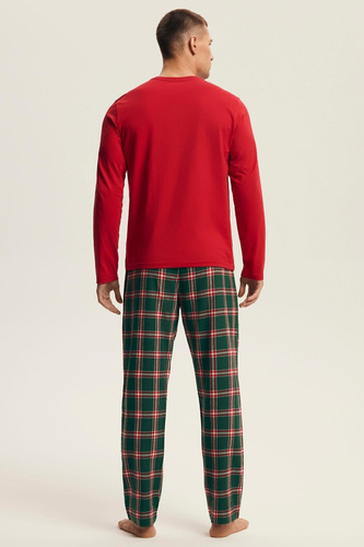 Henderson pijama de los hombres 43459 Nougat rojo - algodón, festivo, con pantalones de franela