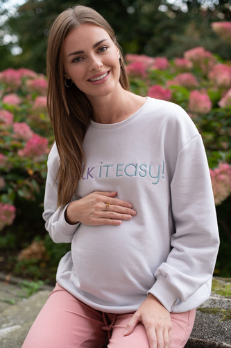 Milk It Easy! Sudadera premamá y de lactancia Milk&Love gris claro – oversize, cremalleras ocultas, algodón