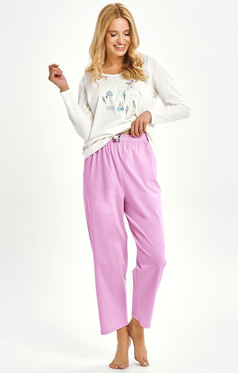 3459 Monica Pijama de mujer Taro crema - 100% algodón, manga larga, estampado floral