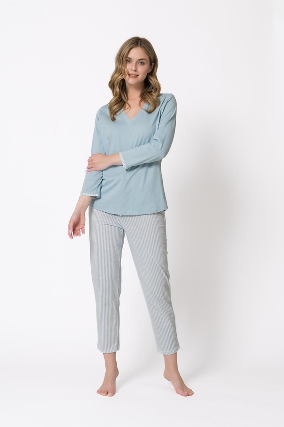 Pijama de mujer Leveza 1767 Anita 7/8 verde grosella 100% algodón confort