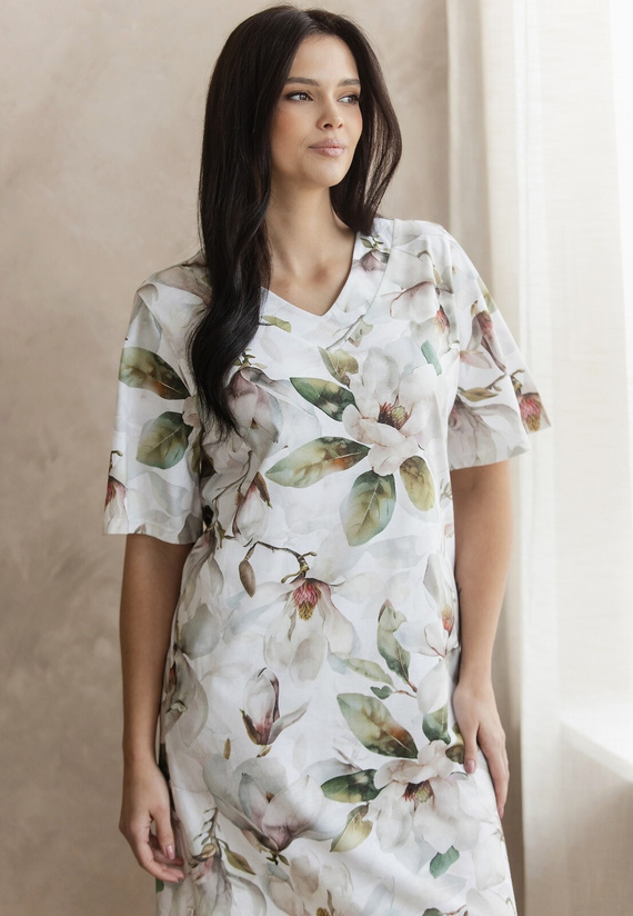 Camisón Afrodyta 3566 Taro – algodón, magnolia, estampado vegetal