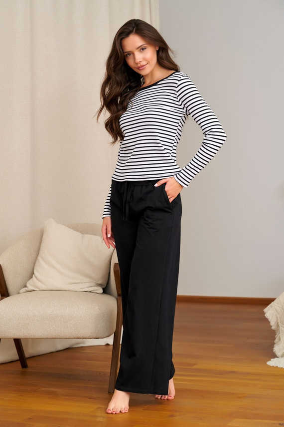 Pijama de mujer Doctor Nap 7538 de algodón, larga, con rayas blancas y negras