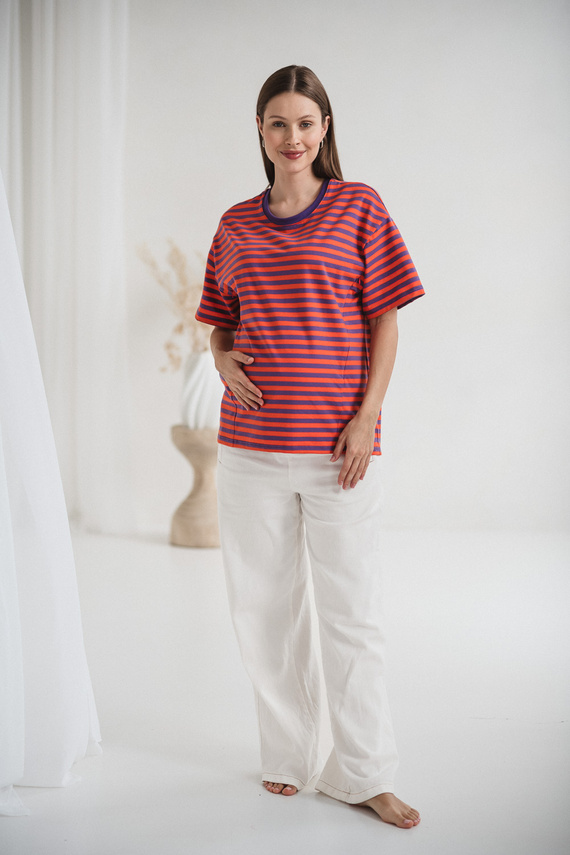 Mamahood Camiseta de embarazo y lactancia Milk&Love morada y naranja - cómoda y elegante