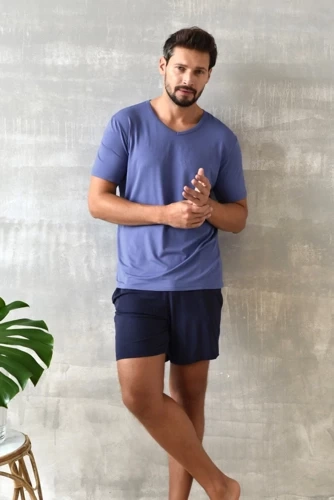 Dallas Pijama de manga corta para hombre, pantalón corto Italian Fashion- azul