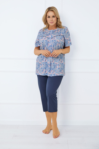 Facelia Pijama de mujer manga corta, pantalón 3/4 Moda Italiana - estampado/verde