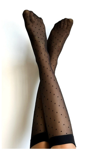 Veneziana nero calcetines hasta la rodilla Puntini Veneziana nero - delicado, con dobladillo no prensado | Comodidad y elegancia