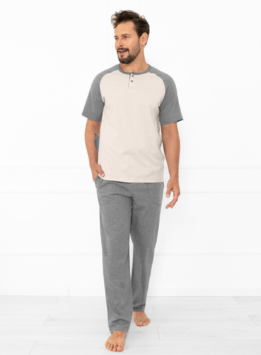 Alexander Italian Fashion pijama de hombre beige - algodón, polo y pantalón