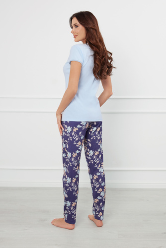 Pulia Pijama de señora manga corta, pantalón largo Moda Italiana - azul/estampado