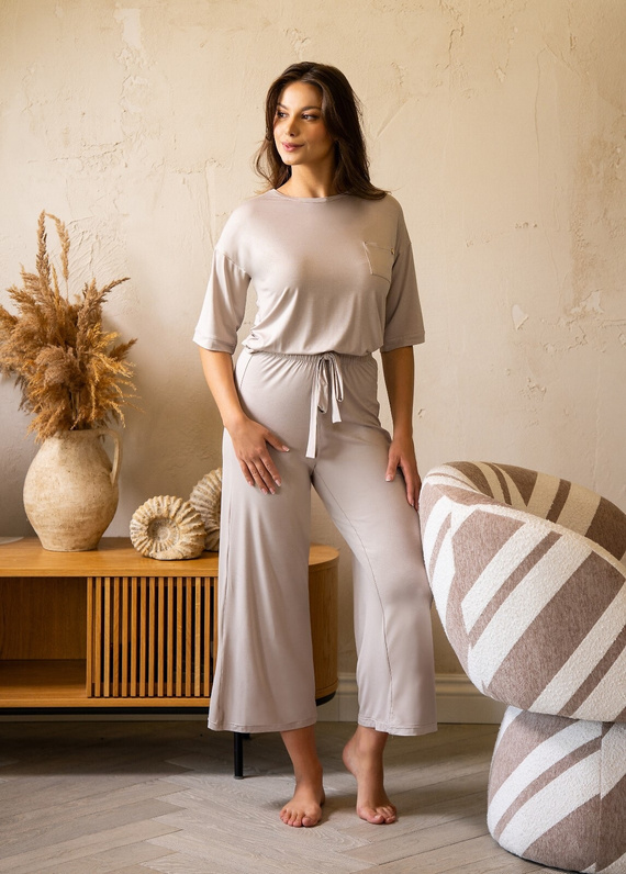 Pijama de mujer MK34 Only You beige Belle Reverie - viscosa, manga corta, ligero y sensual