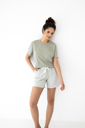 Pijama mujer Sensis Yara khaki algodón shorts con bolsillos