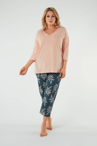 Julietta Pijama señora manga 3/4, pantalón 7/8 Moda Italiana - salmón/estampado