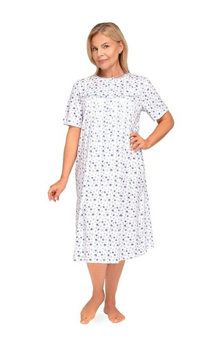 203 Bogna I Camisón de mujer Martel 32 azul-algodón, manga corta, desabrochado