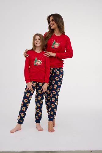 671/422 Pijama de mujer Teddy Cornette - Navidad, rojo, algodón, manga larga