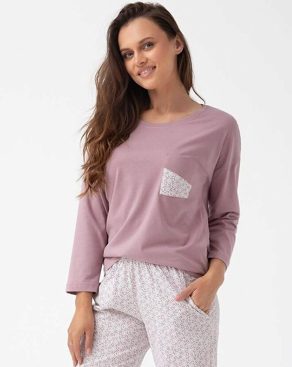 339 Pijama de mujer Luna - algodón, manga 7/8, color cacao, comodidad y estilo