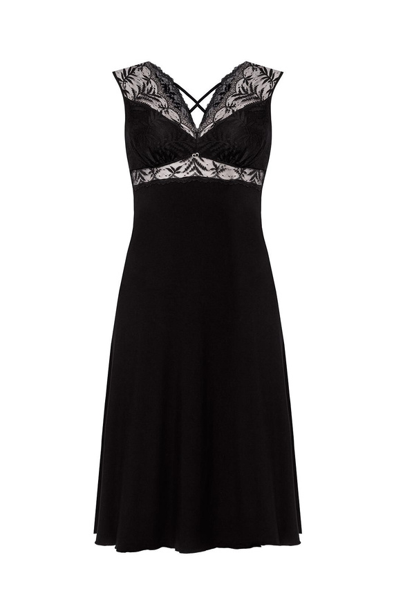 Camisón Petra KM29 Mefemi by Nipplex negro- viscosa, encaje, largo hasta la pantorrilla