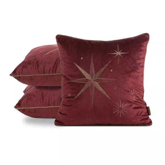 Chp 259 Eurofirany Funda de almohada navideña - terciopelo burdeos con estrella champán