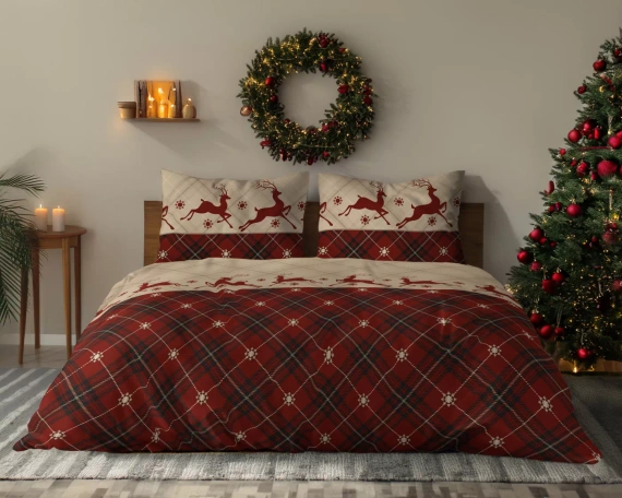Ropa de cama Detexpol 6056 A Renos Navideños beige rojo 100% algodón