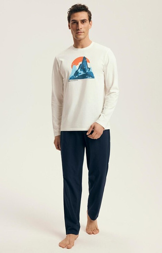 43475 Loji Pijama Henderson Core blanco para hombre - conjunto algodón estampado montaña