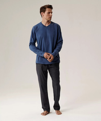 Pijama de hombre NMP-389 Atlantic - algodón azul, manga larga, elegante conjunto para las noches frías