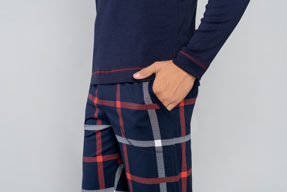 Horton Pijama de manga larga para hombre, pantalón largo Moda Italiana - azul marino/estampado