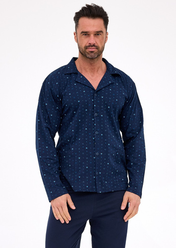 114/80 Pijama de hombre Cornette | Frente abierto, 100% algodón, cuello y bolsillos