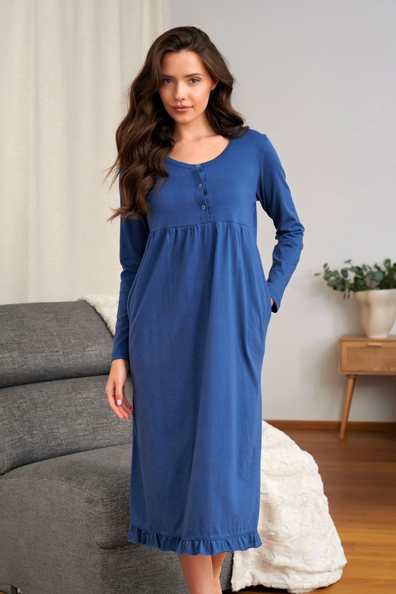 Camisón Doctor Nap 7318 100% Algodón para Lactancia y Embarazo - índigo