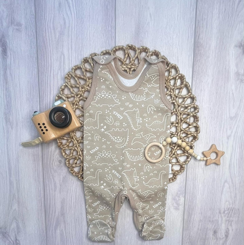 SC16530 Mamatti Pijamas de Algodón para Bebé Dinosaurios Beige Set de Inicio