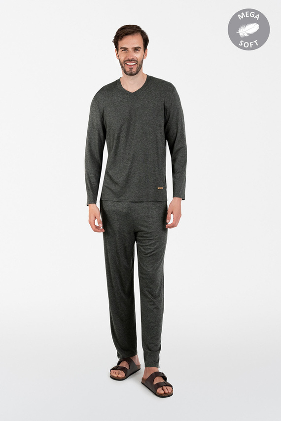 Akord Pijama hombre manga larga, pantalón largo Moda Italiana - c.melange