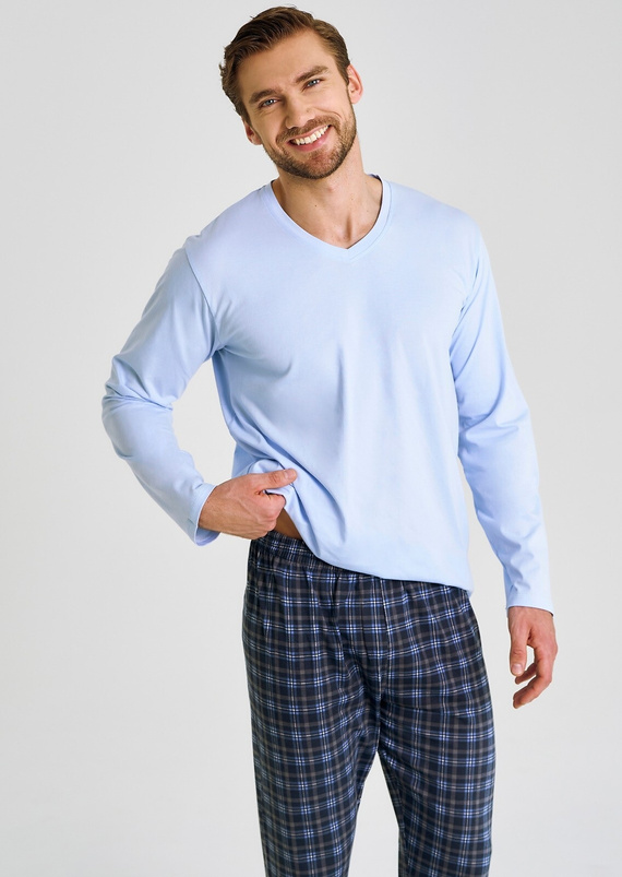 Pijama hombre Mark 3475, 3476, 3477 Taro - algodón, manga larga, confort noche azul