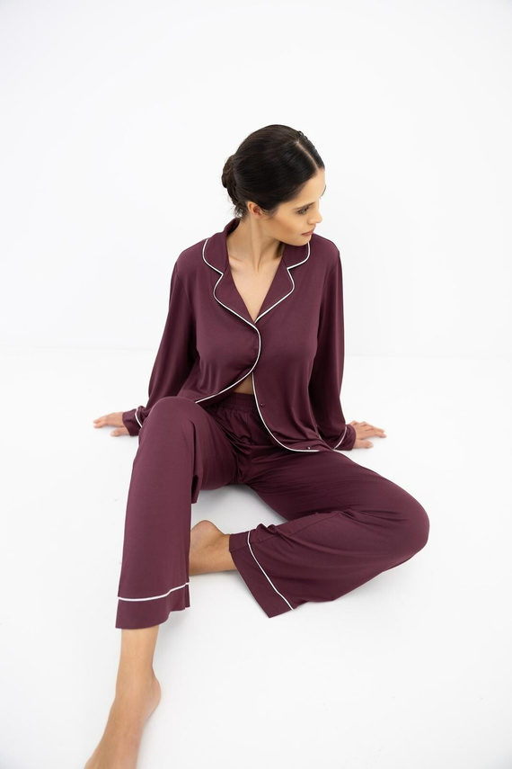 Sensis Vaya Pijama de Mujer 100% Viscosa Azul Marino con Flores y Botones