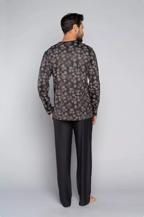 Pinus Pijama de manga larga para hombre, pantalón largo Italian Fashion- estampado/grafito