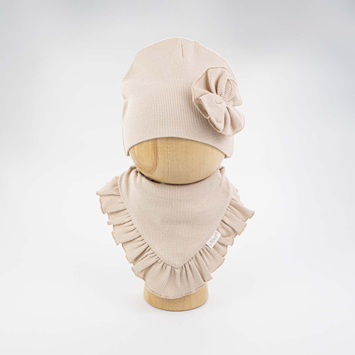 Gorro y Pañuelo para Niña Nicol 141961 Algodón Flor Volante - beige