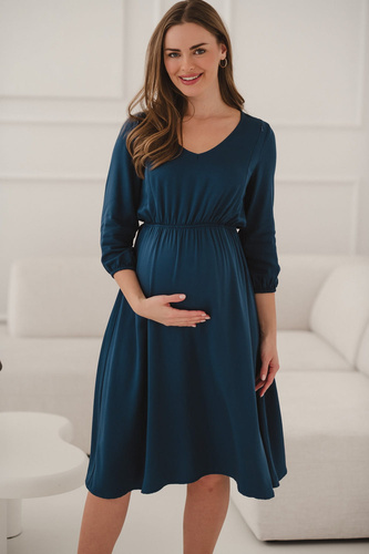 Vestido Lovely Vestido midi de maternidad y lactancia Milk&Love- azul marino, 100% viscosa, manga 3/4 | Style & Comfort