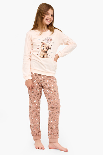 592/193 Sweet Dog Cornette - pijama de niña crudo, 100% algodón, perrito