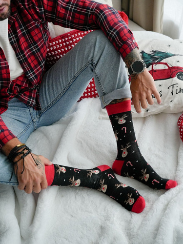 1290-029 Calcetines de Navidad para hombre Milena negro - Reno I Palitos de azúcar, algodón