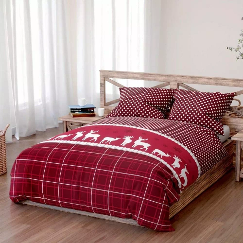 1A Xmass Navidad ropa de cama de algodón Spod Igły i Nitki - guisantes a cuadros rojos, juego con cremallera, 100% algodón