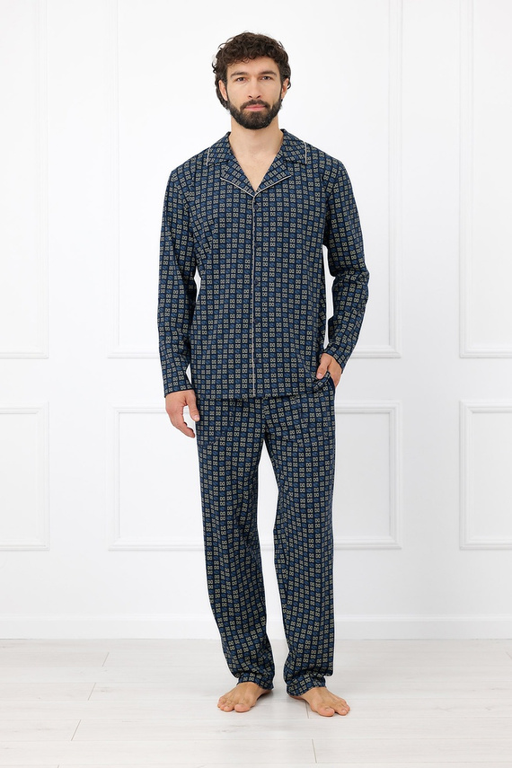 Pijama para hombre Italian Fashion Broken 100% algodón manga larga con botones