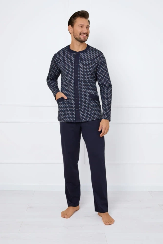 Rajmund Pijama hombre manga larga, pantalón largo Moda Italiana - estampado/verde