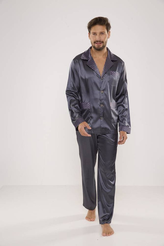 939 Pijama de satén gris para hombre